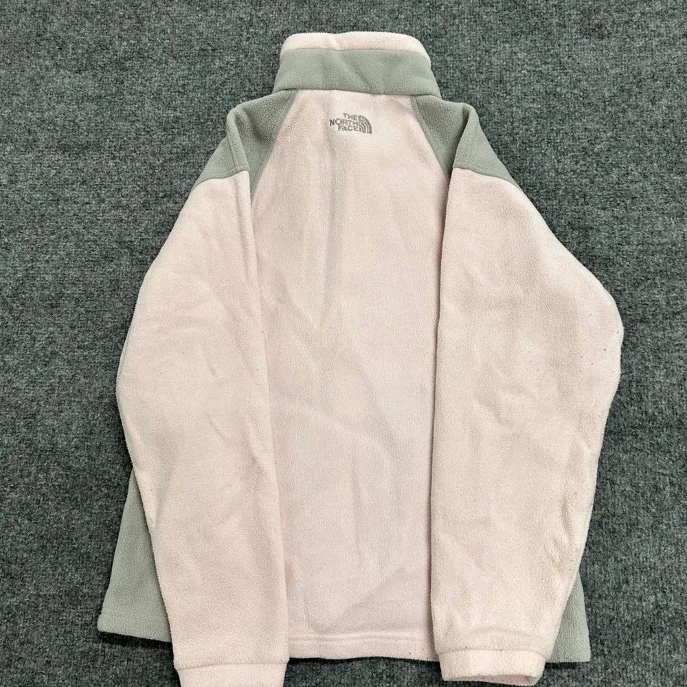 The North Face Fleece Jacket Womens Size L Pink Grey Full Zip Mock Neck Outdoor